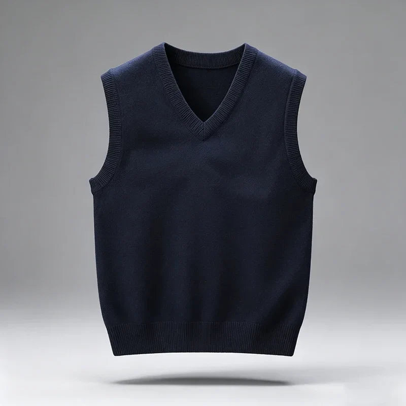 Knitted vest V-neck sleeveless solid color