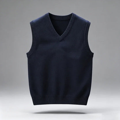 Knitted vest V-neck sleeveless solid color