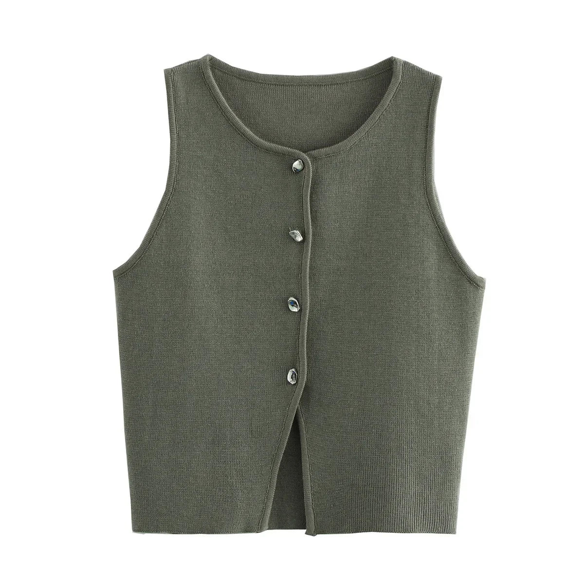Damen Ärmelloses Stricktop mit Rundhals und Knopfleiste Kurz geschnitten