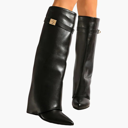 Women's slouchy boots with pointed toe and flat heel – fashionable casual and party boots