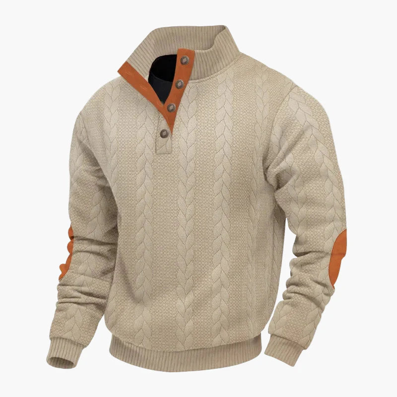 Men's sweater with cable pattern and stand-up collar – fashionable casual knit sweater for autumn and winter