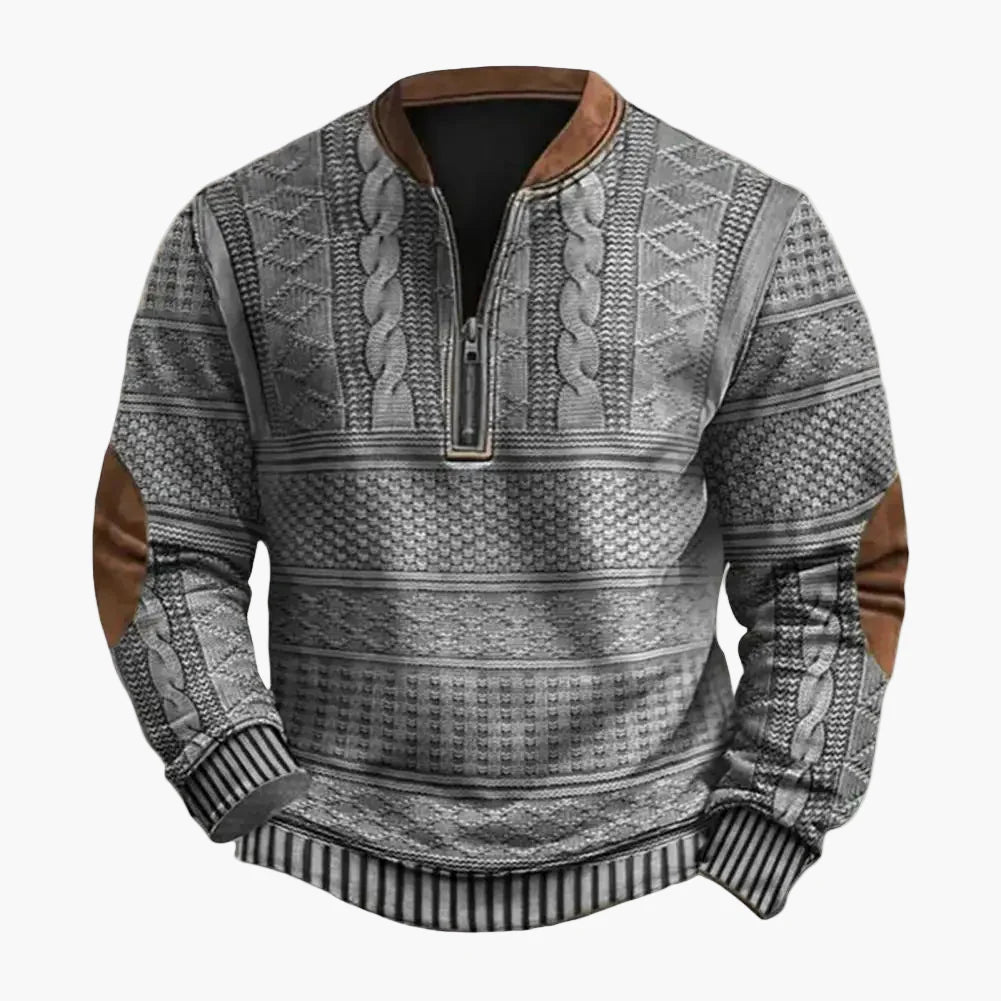 Men's sweatshirt with half zipper and diamond pattern – Casual outdoor & sports pullover for autumn and winter