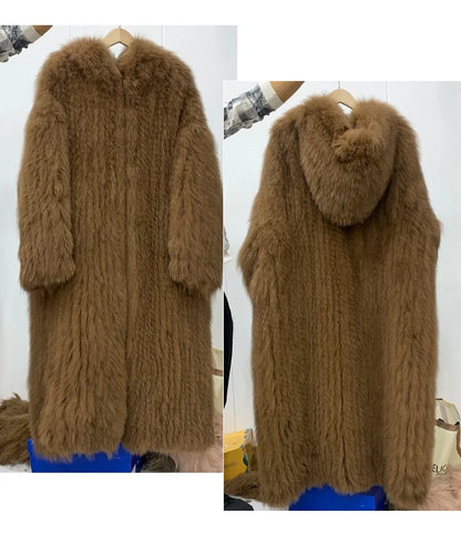 Long hooded coat with faux fur look