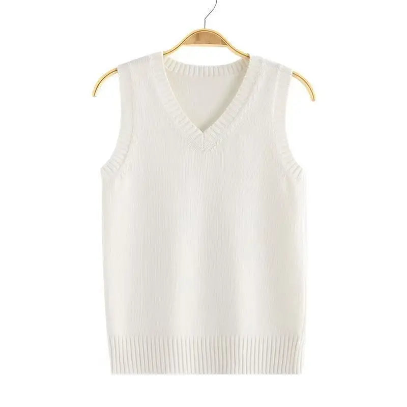 Unisex knitted vest V-neck sleeveless ribbed trim solid color