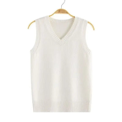 Unisex knitted vest V-neck sleeveless ribbed trim solid color