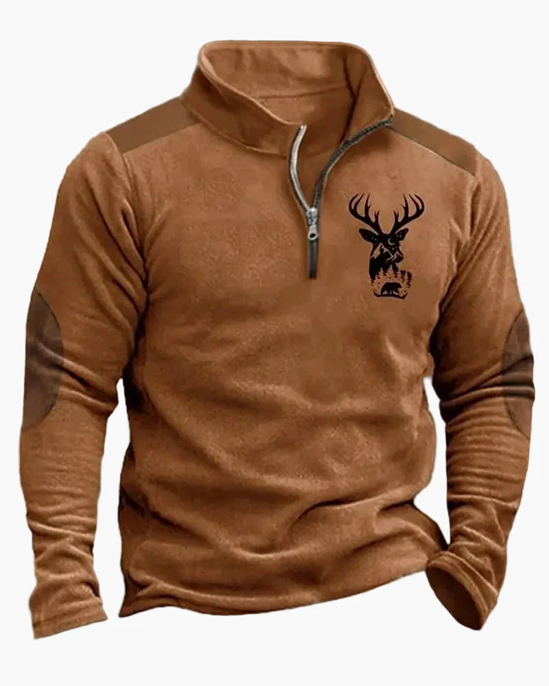 Men's outdoor sweatshirt with wildlife print and stand-up collar – leisure & hunting