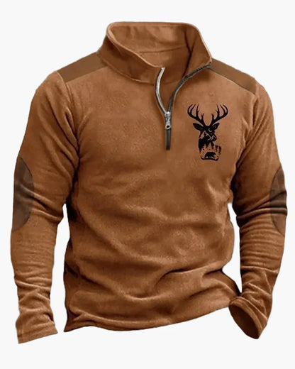 Men's outdoor sweatshirt with wildlife print and stand-up collar – leisure & hunting