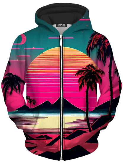 Zip-Up Hoodie with Colorful Tree Print
