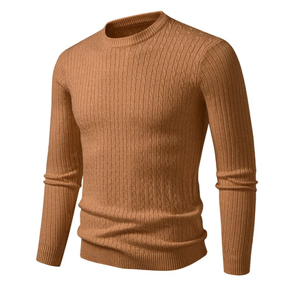 Men's knitted crew-neck cable-knit long-sleeve sweater