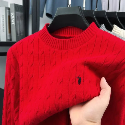 Zopfmuster Pullover Rundhals für Herren, langärmlig