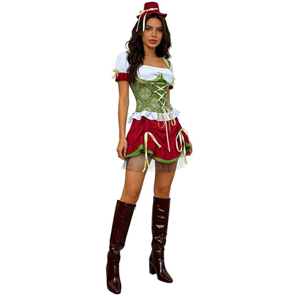 Women's dirndl costume with corset-style top & skirt in traditional costume style