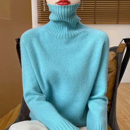 Damen Rollkragenpullover Strickpullover Weich Schlicht Langarm