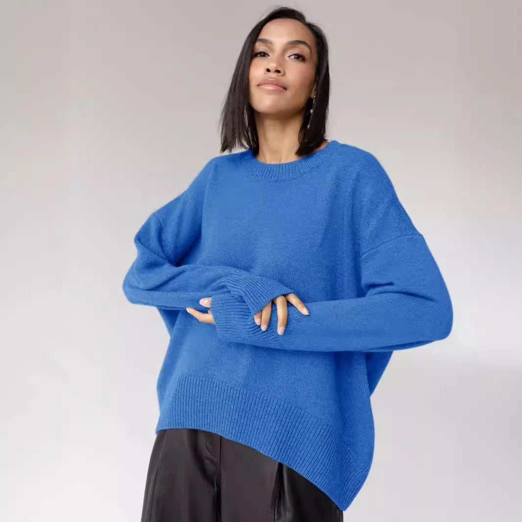 Women's oversized knit sweater, crew neck, loose fit