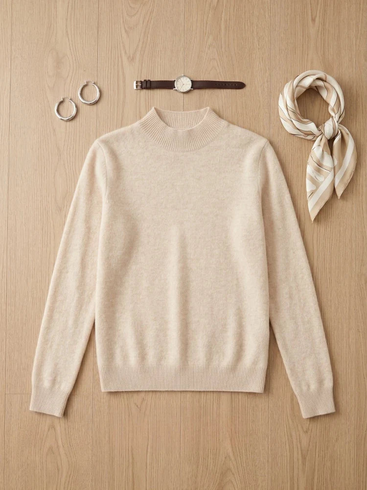 Women's long-sleeve turtleneck basic knitted sweater, high-neck sweater