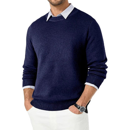 Herren Rundhals Pullover Strickpullover Einfarbig mit Langen Ärmeln