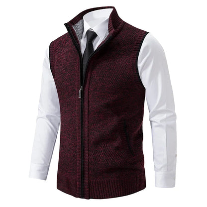 Men's knitted vest with stand collar zipper