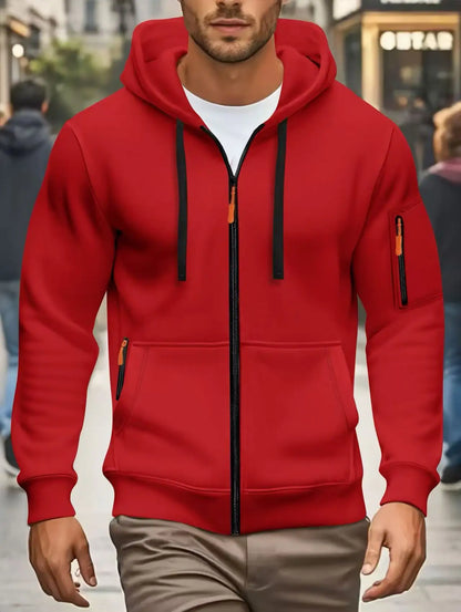 Men's zip-up hoodie with pockets, olive green