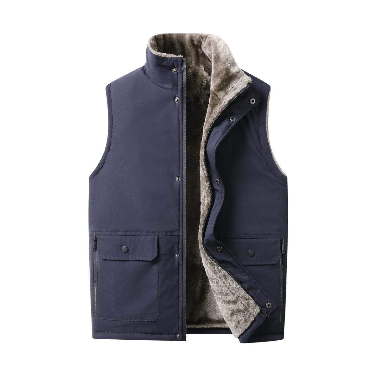 Men's winter vest, lined, V-neck, dark green