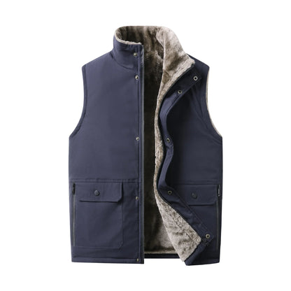 Men's winter vest, lined, V-neck, dark green
