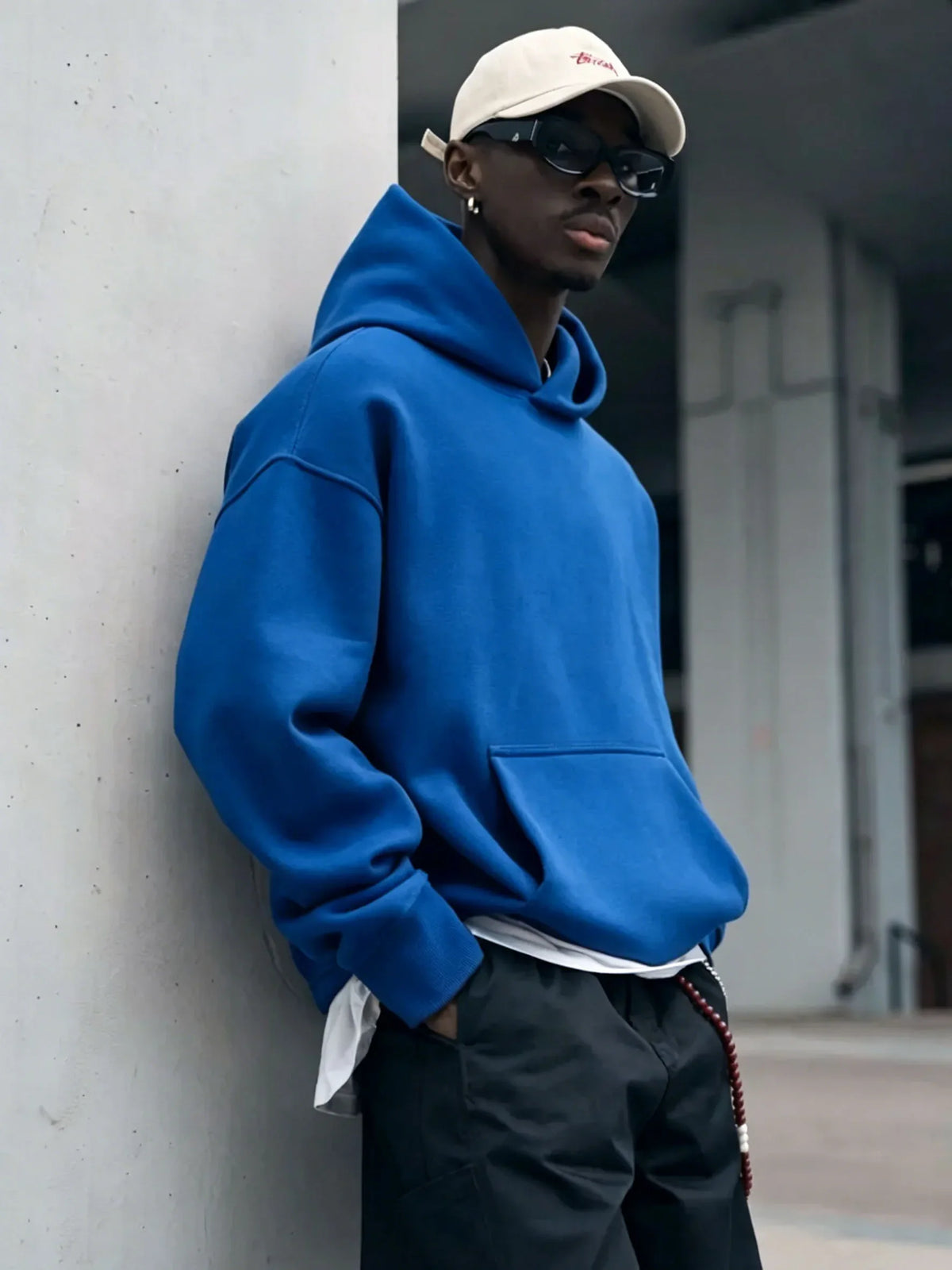 Men's Oversized Hoodie with Kangaroo Pocket, Solid Color