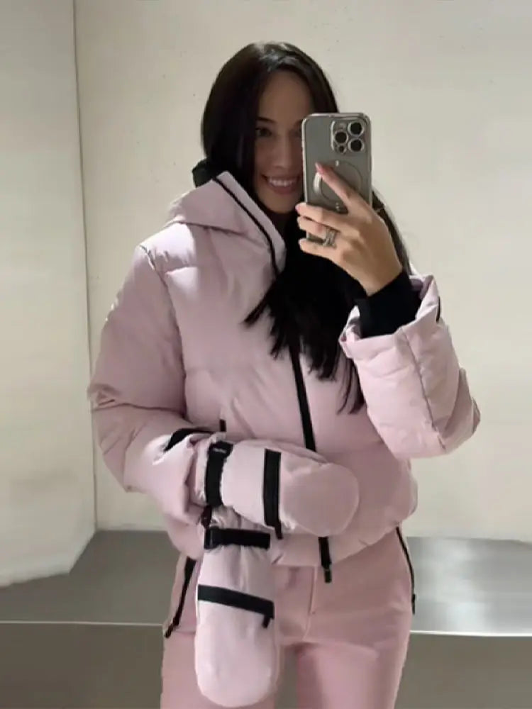 Women's pink ski pants with zippers