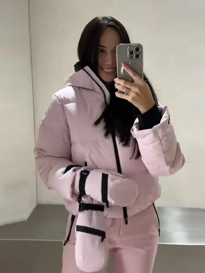 Women's pink ski pants with zippers