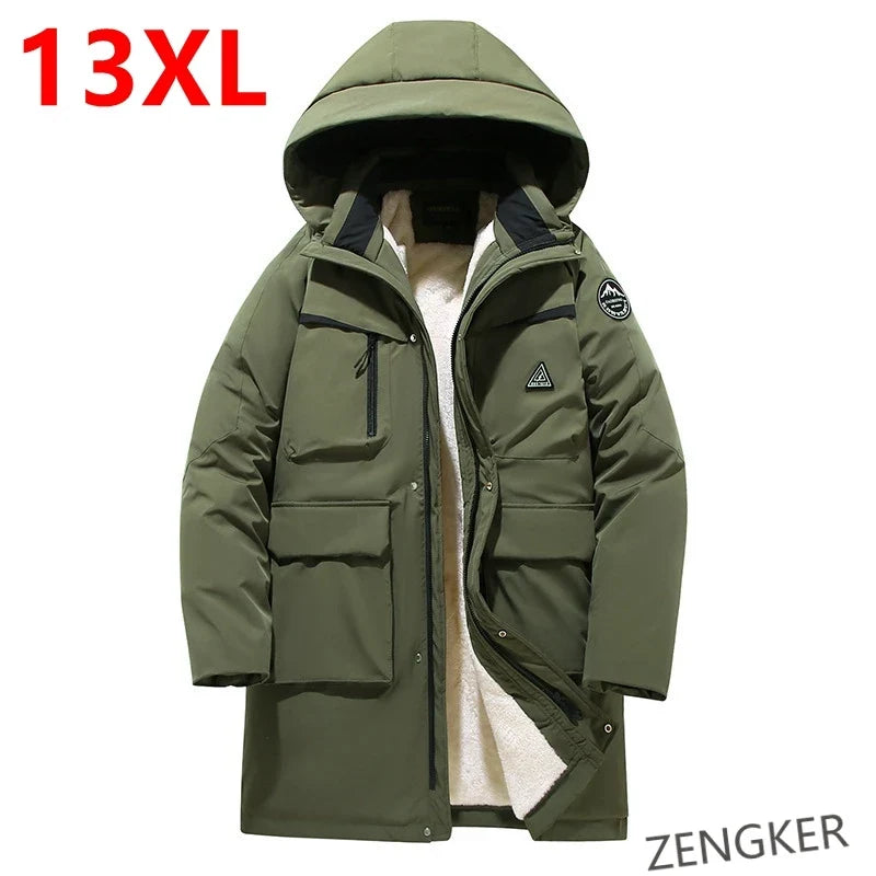 Herren Winterparka Lang Gefüttert mit Kapuze Winddichte Winterjacke Warm