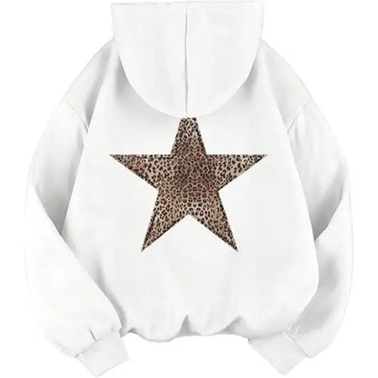 Women's hoodie with leopard star print on the back, oversized hooded sweatshirt