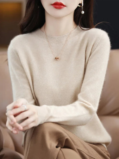 Damen Pullover Rundhals Langarm Feinstrick