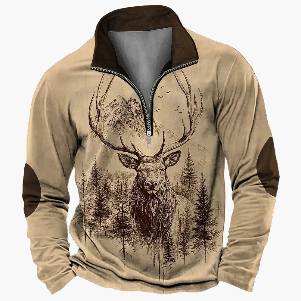 Men's outdoor sweatshirt with wildlife print and stand-up collar – leisure & hunting