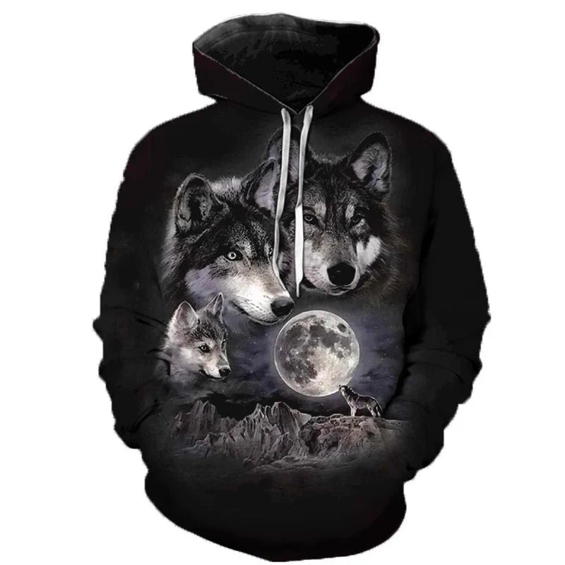 Wolf hoodie with 3D print and hood, unique design