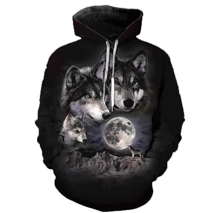 Wolf hoodie with 3D print and hood, unique design
