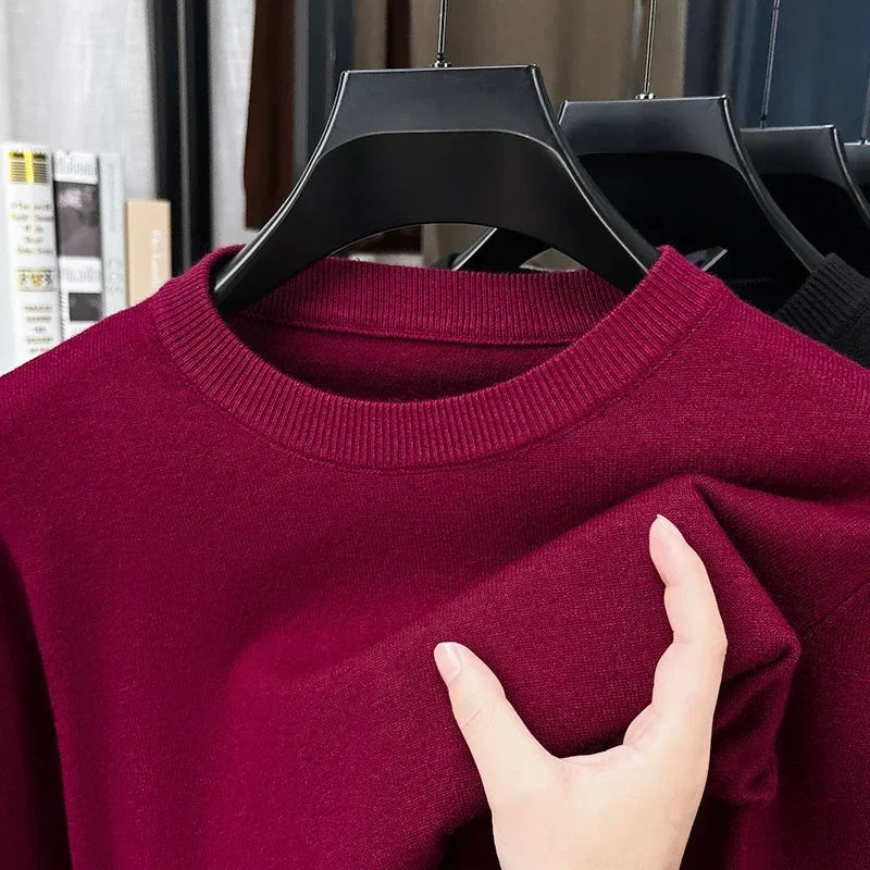 Unisex crew-neck long-sleeve basic knit pullover