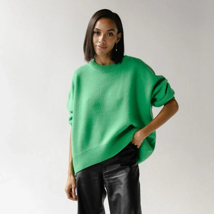 Women's oversized knit sweater, crew neck, loose fit