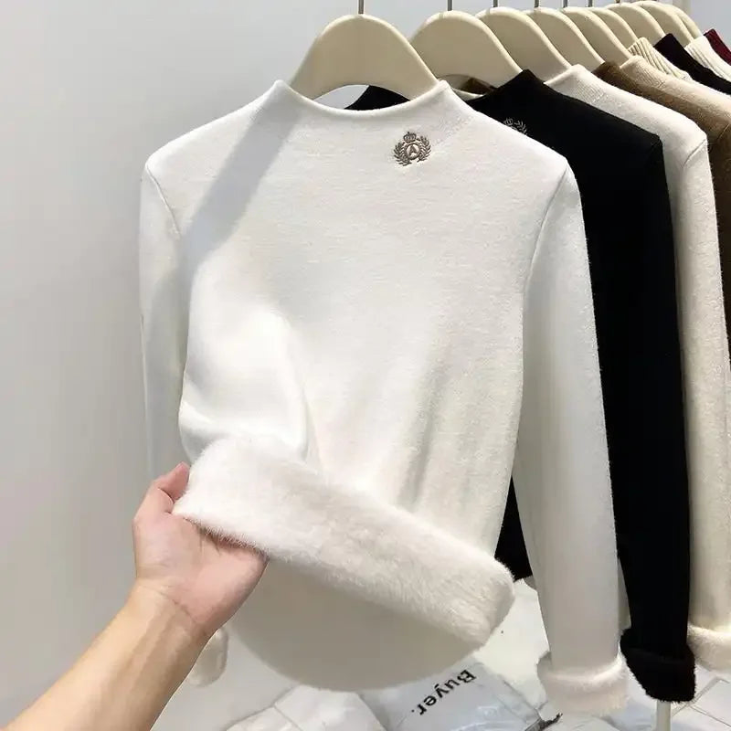 Women's turtleneck sweater with soft lining, warm long-sleeve shirt