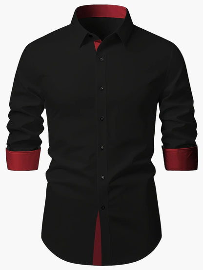 Men's Elegant Casual Shirt with Contrast Details – Modern Slim Fit Shirt for Office & Going Out