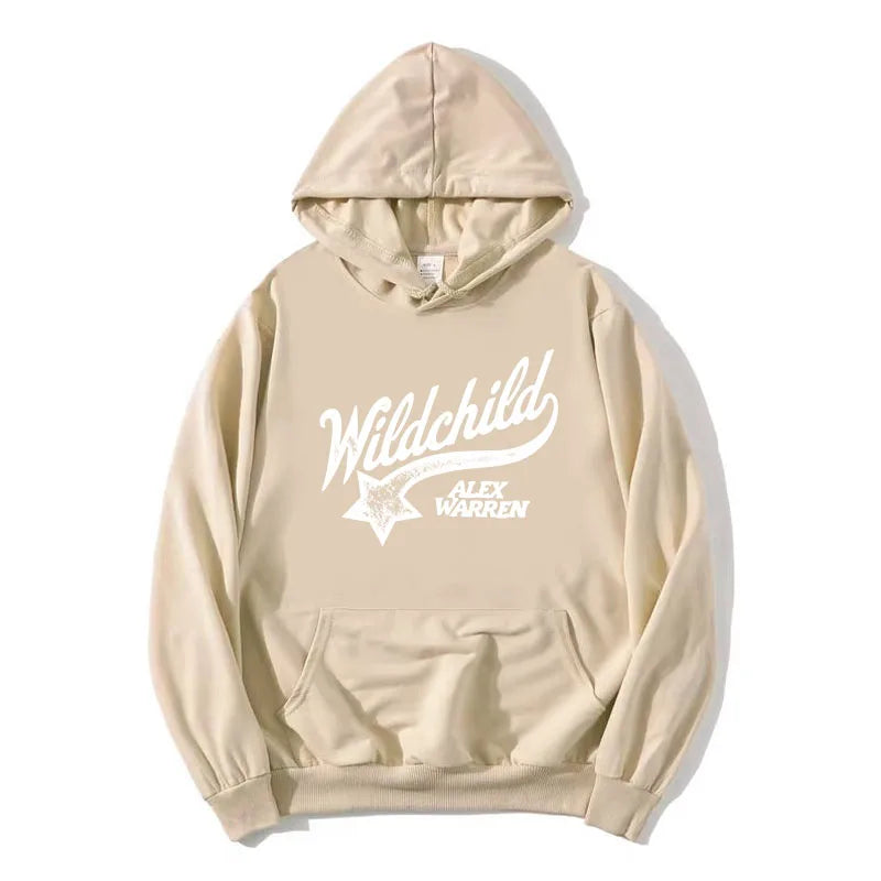 Unisex red hoodie with "Wildchild" star and text print