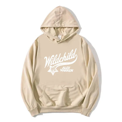 Unisex red hoodie with "Wildchild" star and text print