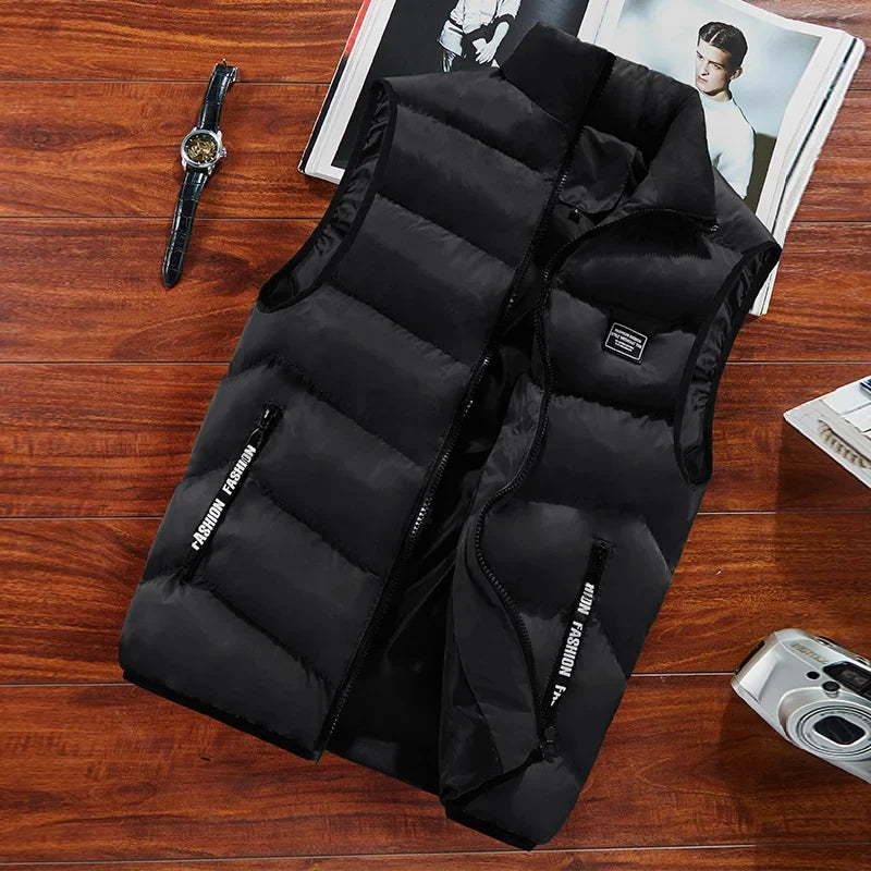 Men's quilted vest with stand-up collar - Quilted down vest with zipper