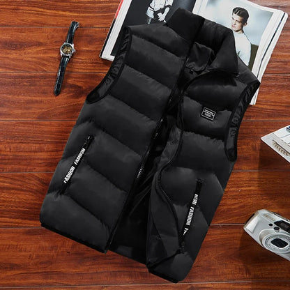 Men's quilted vest with stand-up collar - Quilted down vest with zipper