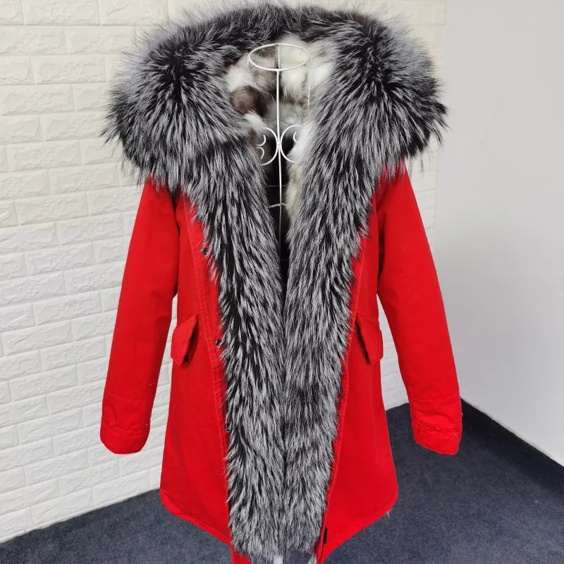 Women's winter parka with removable faux fur collar and lining