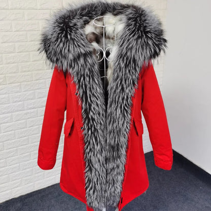 Women's winter parka with removable faux fur collar and lining