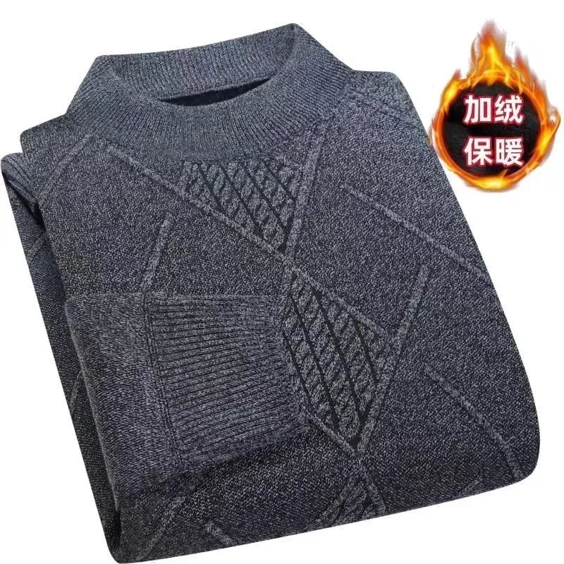 Men's turtleneck knitted sweater with diamond pattern, warm for winter