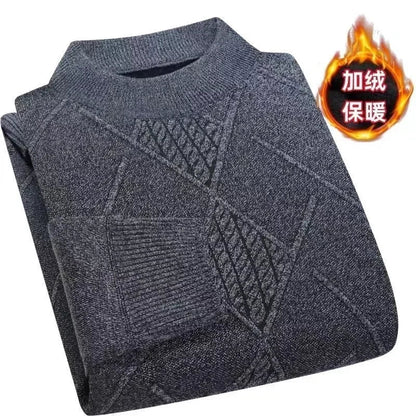 Men's turtleneck knitted sweater with diamond pattern, warm for winter