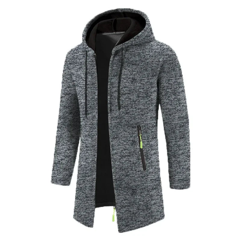 Herren Cardigan Strickjacke mit Kapuze und Reißverschlusstasche, Langarm