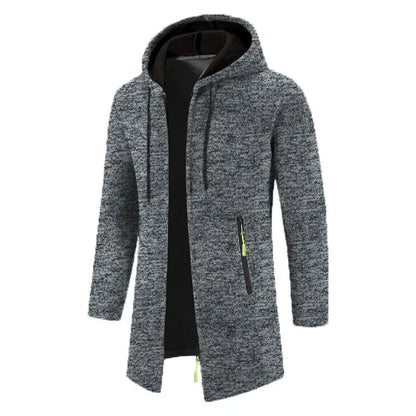 Herren Cardigan Strickjacke mit Kapuze und Reißverschlusstasche, Langarm