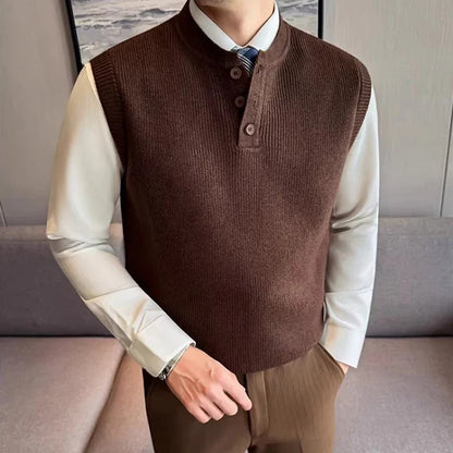 Men's knitted vest collarless pullover vest ribbed sleeveless