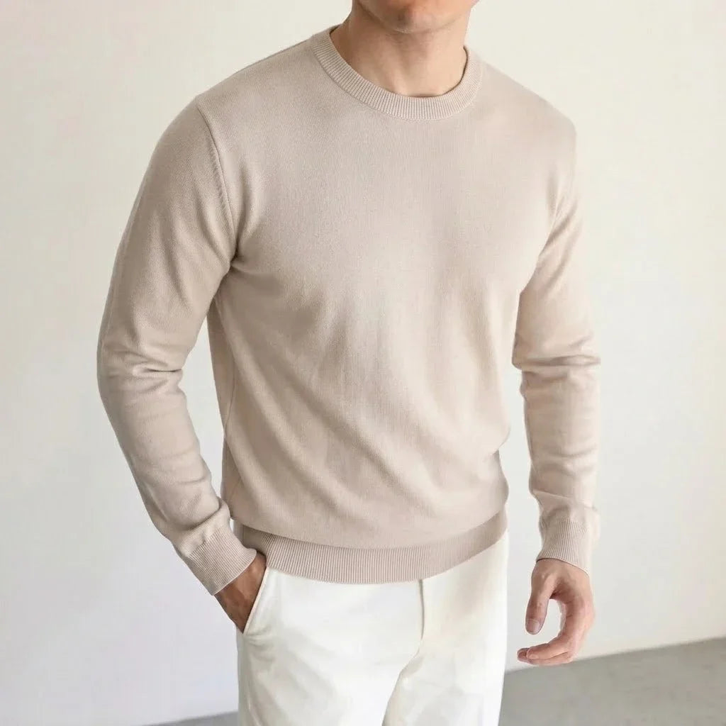 Herren Rundhals Pullover Basic Langarm Strickpullover Einfarbig