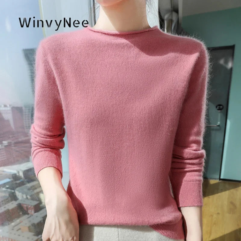 Women's Fuzzy Pink Crew-Neck Long-Sleeve Sweater