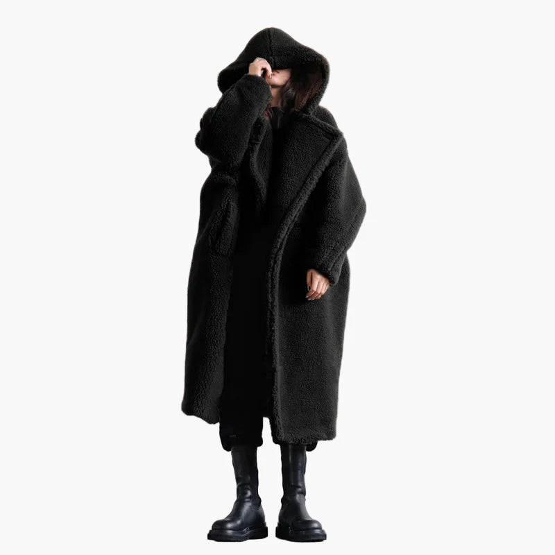 Damen Oversize Teddy Mantel mit Kapuze – Urbaner Winterstil, Lässige Outdoor-Jacke